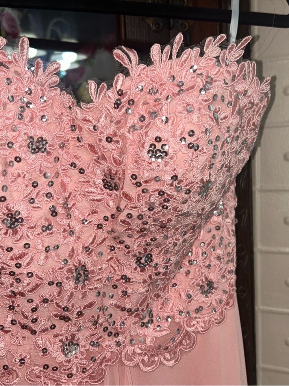 Prom: Strapless Blush Pink Beaded Lace Prom Gown - corset back NWT - Picture 3 of 9